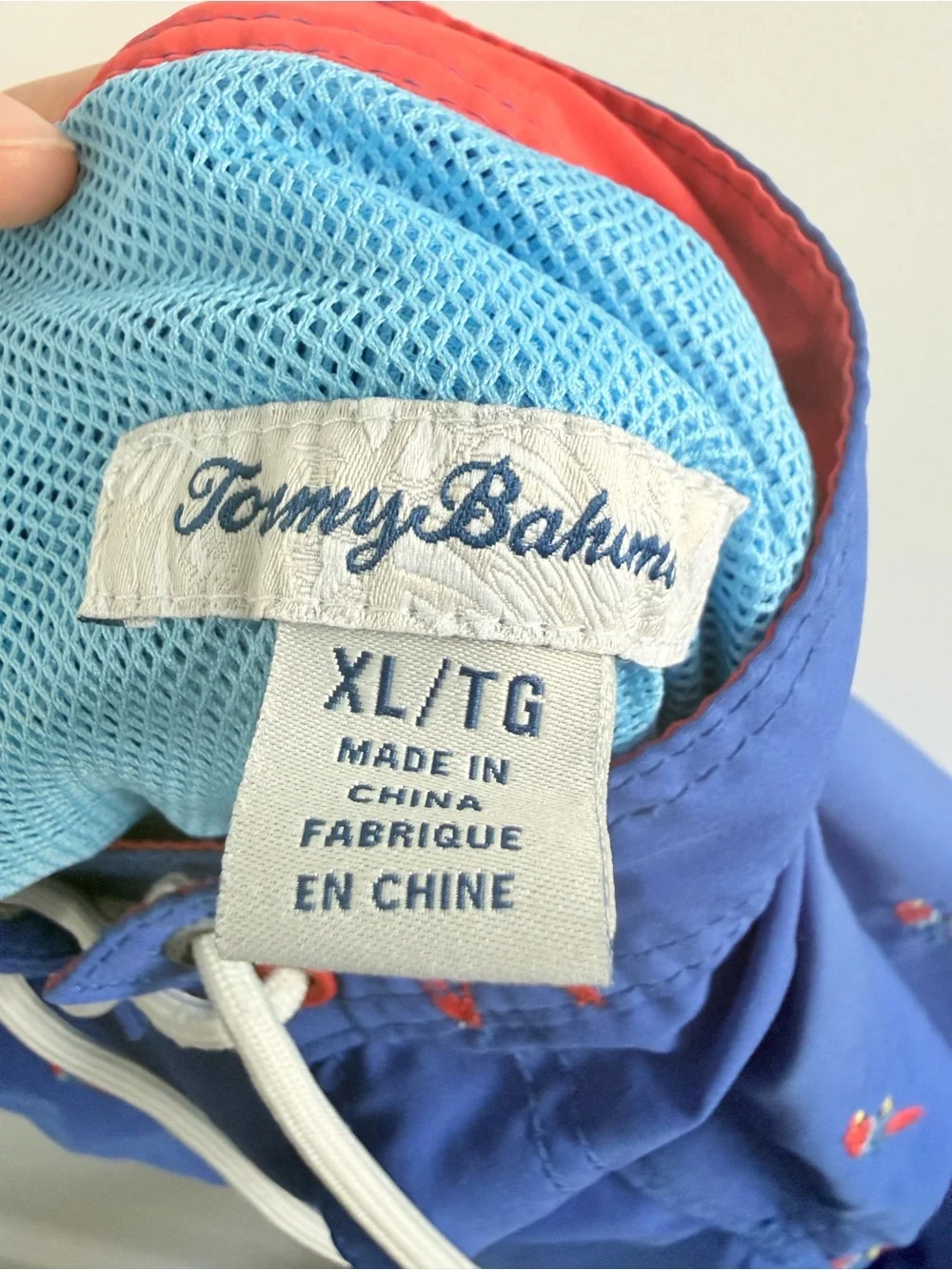 Tommy Bahama Blue Swim Trunks with Red Parrot Embroidery